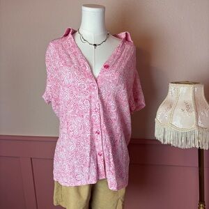 White Stag paisley garden party cottage button up blouse sz large pink white